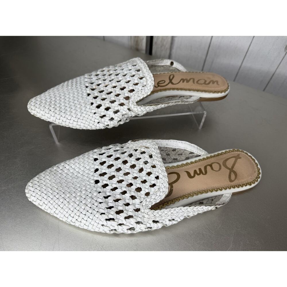 SAM EDELMAN Navya Woven leather upper Mules Slip On White Size 7.5